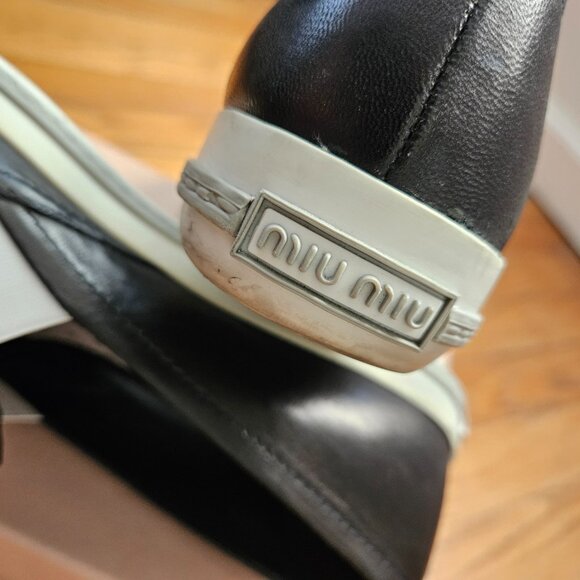 Miu Miu Crystal Cap-Toe Leather Sneaker - Picture 10 of 13